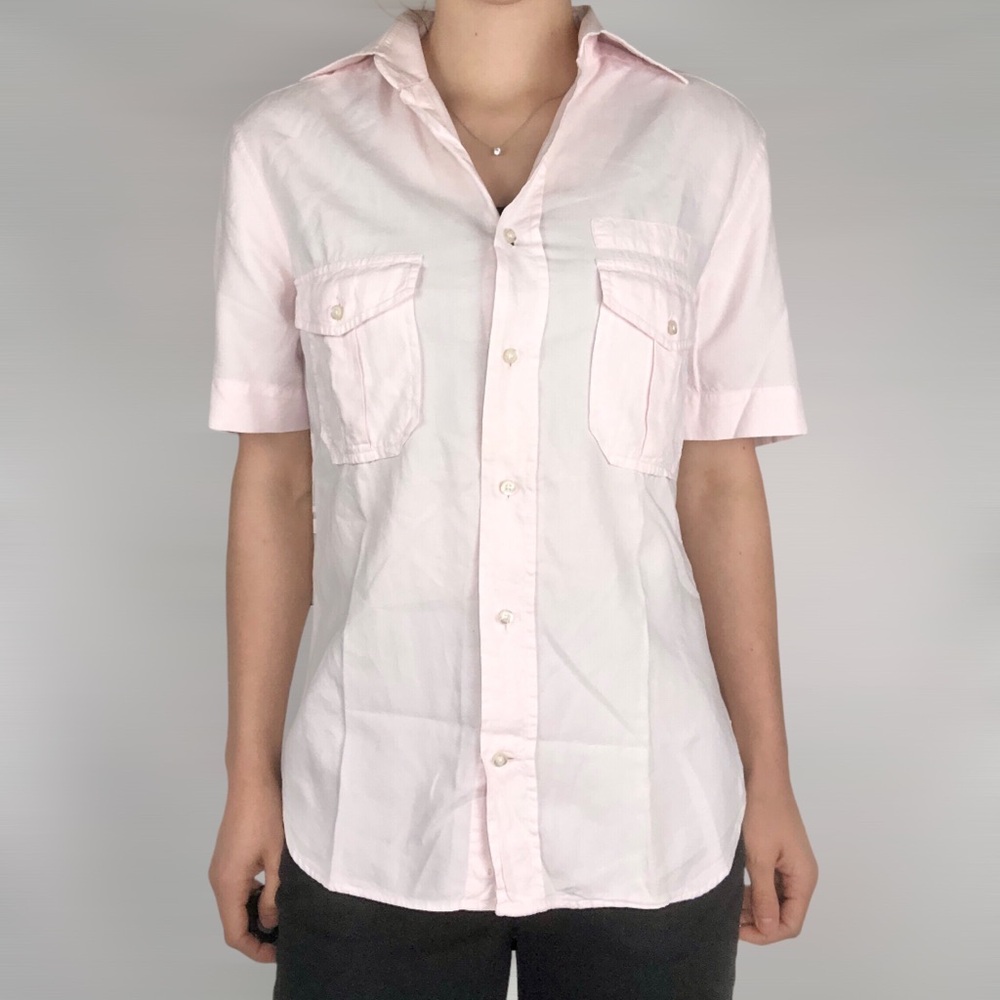Rene Lezard Short Sleeve Button Down Shirt Pink Size S